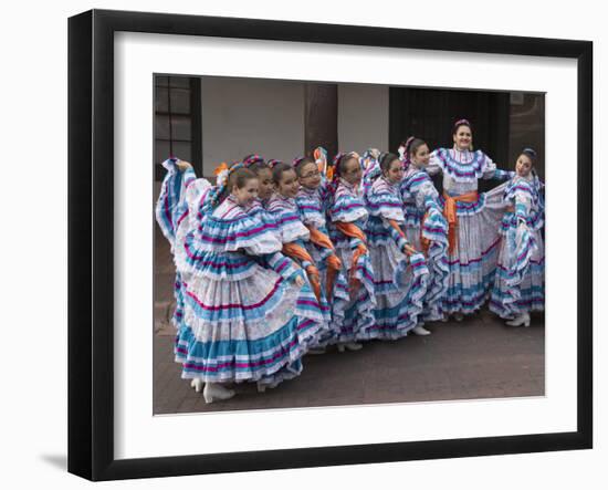 New Mexico, Santa Fe. Hispanic Folkloric Dance Group, Bandstand 2014-Luc Novovitch-Framed Premium Photographic Print