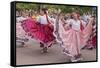 New Mexico, Santa Fe. Hispanic Folkloric Dance Group, Bandstand 2014-Luc Novovitch-Framed Stretched Canvas