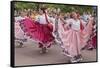 New Mexico, Santa Fe. Hispanic Folkloric Dance Group, Bandstand 2014-Luc Novovitch-Framed Stretched Canvas