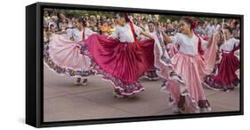 New Mexico, Santa Fe. Hispanic Folkloric Dance Group, Bandstand 2014-Luc Novovitch-Framed Stretched Canvas