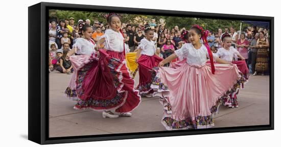 New Mexico, Santa Fe. Hispanic Folkloric Dance Group, Bandstand 2014-Luc Novovitch-Framed Stretched Canvas