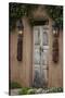 New Mexico, Santa Fe. Weathered Door to Home-Jaynes Gallery-Stretched Canvas