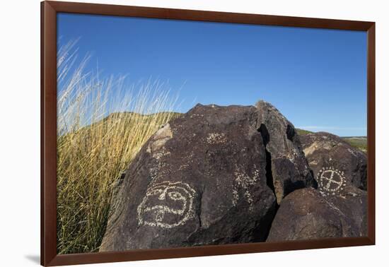 New Mexico, Three Rivers Petroglyph Site. Petroglyph on Rocks-Don Paulson-Framed Photographic Print