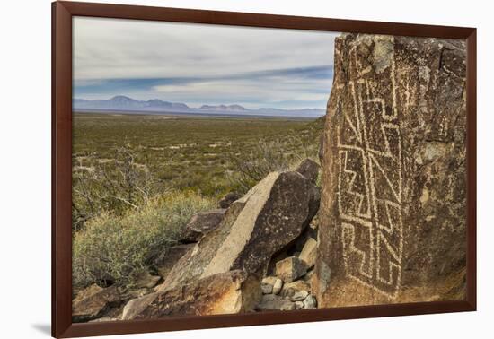 New Mexico, Three Rivers Petroglyphs National Historic Site. Petroglyphs on Boulder-Jaynes Gallery-Framed Photographic Print