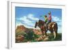 New Mexico, Two Cowboys on Horseback, One Pointing-Lantern Press-Framed Art Print