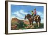 New Mexico, Two Cowboys on Horseback, One Pointing-Lantern Press-Framed Art Print