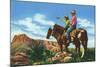 New Mexico, Two Cowboys on Horseback, One Pointing-Lantern Press-Mounted Art Print