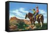 New Mexico, Two Cowboys on Horseback, One Pointing-Lantern Press-Framed Stretched Canvas