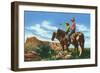 New Mexico, Two Cowboys on Horseback, One Pointing-Lantern Press-Framed Art Print