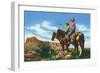 New Mexico, Two Cowboys on Horseback, One Pointing-Lantern Press-Framed Art Print