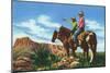 New Mexico, Two Cowboys on Horseback, One Pointing-Lantern Press-Mounted Art Print