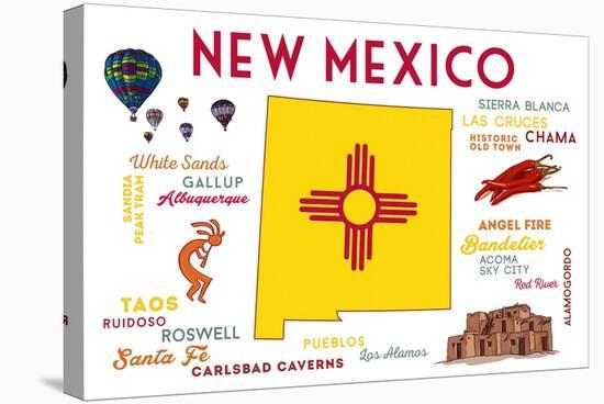 New Mexico - Typography and Icons-Lantern Press-Stretched Canvas