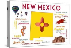 New Mexico - Typography and Icons-Lantern Press-Stretched Canvas