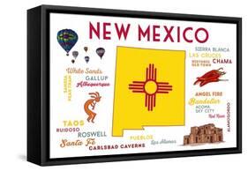 New Mexico - Typography and Icons-Lantern Press-Framed Stretched Canvas