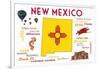 New Mexico - Typography and Icons-Lantern Press-Framed Art Print