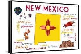 New Mexico - Typography and Icons-Lantern Press-Framed Stretched Canvas