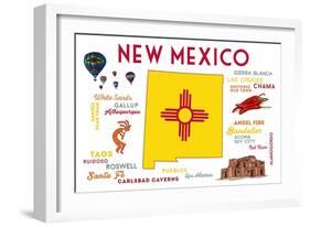 New Mexico - Typography and Icons-Lantern Press-Framed Art Print