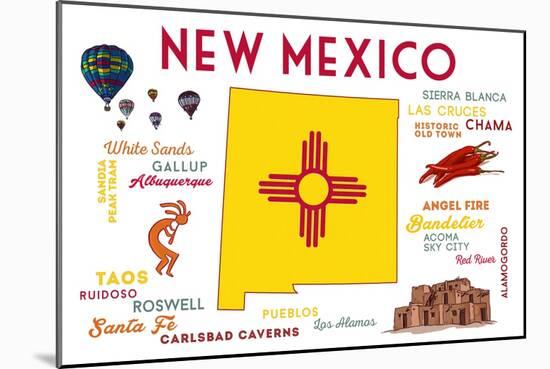 New Mexico - Typography and Icons-Lantern Press-Mounted Art Print