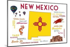 New Mexico - Typography and Icons-Lantern Press-Mounted Art Print