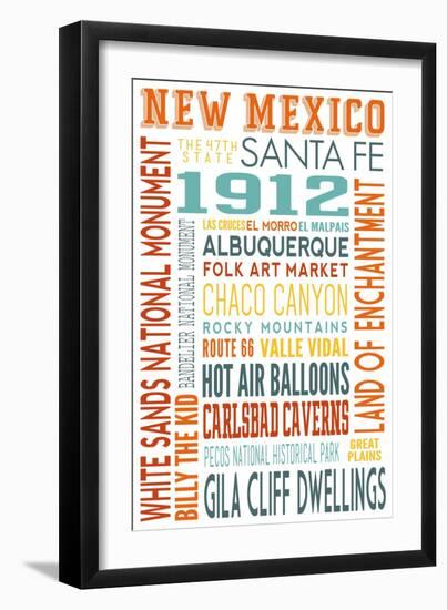 New Mexico - Typography-Lantern Press-Framed Art Print