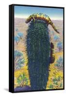 New Mexico - View of Gila Monsters on Cactus-Lantern Press-Framed Stretched Canvas