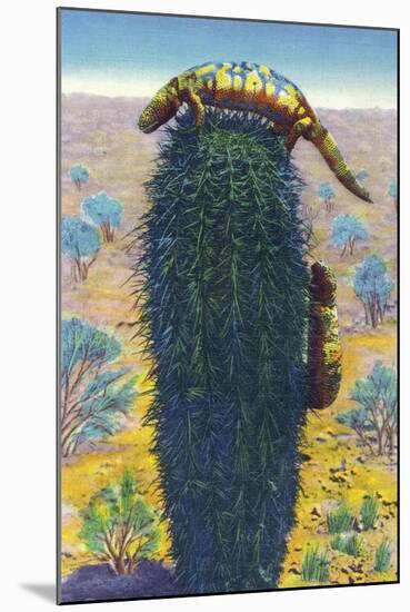 New Mexico - View of Gila Monsters on Cactus-Lantern Press-Mounted Art Print