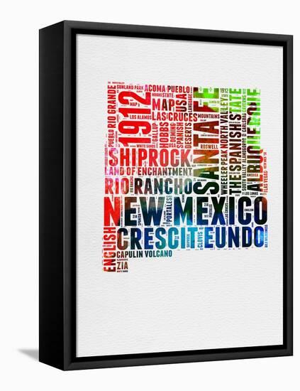 New Mexico Watercolor Word Cloud-NaxArt-Framed Stretched Canvas