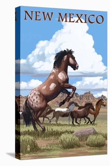New Mexico - Wild Horses-Lantern Press-Stretched Canvas