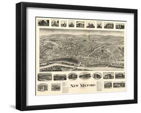 New Milford, Connecticut - Panoramic Map-Lantern Press-Framed Art Print
