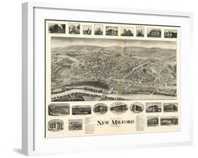 New Milford, Connecticut - Panoramic Map-Lantern Press-Framed Art Print