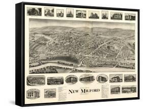 New Milford, Connecticut - Panoramic Map-Lantern Press-Framed Stretched Canvas