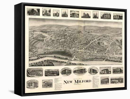 New Milford, Connecticut - Panoramic Map-Lantern Press-Framed Stretched Canvas