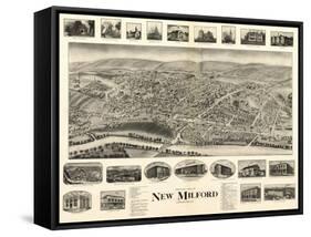 New Milford, Connecticut - Panoramic Map-Lantern Press-Framed Stretched Canvas