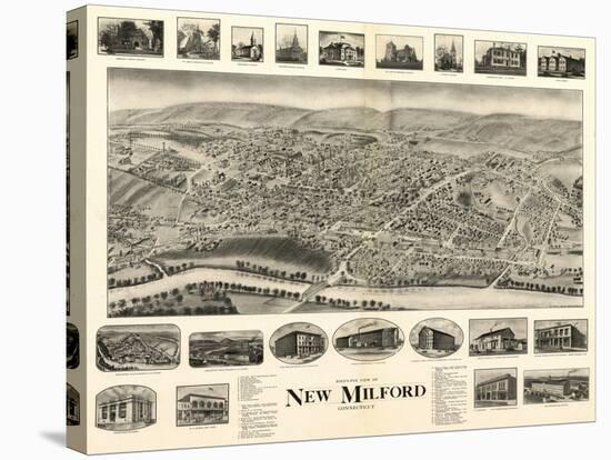 New Milford, Connecticut - Panoramic Map-Lantern Press-Stretched Canvas