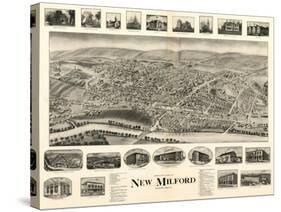 New Milford, Connecticut - Panoramic Map-Lantern Press-Stretched Canvas