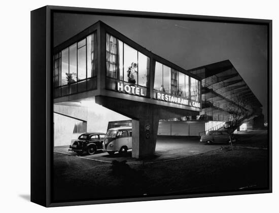 New Motel, Restaurant and Glass and Steel Garage-Ralph Crane-Framed Stretched Canvas