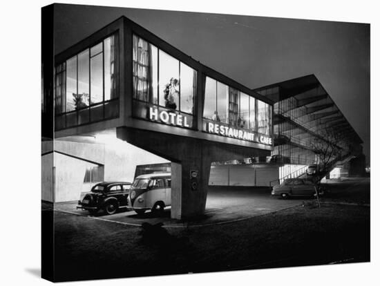 New Motel, Restaurant and Glass and Steel Garage-Ralph Crane-Stretched Canvas