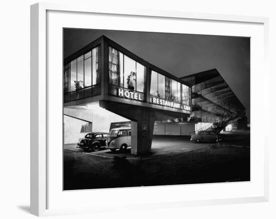 New Motel, Restaurant and Glass and Steel Garage-Ralph Crane-Framed Photographic Print