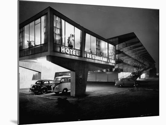 New Motel, Restaurant and Glass and Steel Garage-Ralph Crane-Mounted Photographic Print