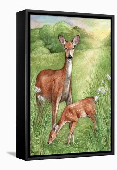 New Mother and Fawn-Melinda Hipsher-Framed Stretched Canvas