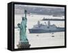 New Navy Assault Ship USS New York, Built with World Trade Center Steel, Passes Statue of Liberty-null-Framed Stretched Canvas