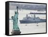 New Navy Assault Ship USS New York, Built with World Trade Center Steel, Passes Statue of Liberty-null-Framed Stretched Canvas