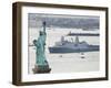 New Navy Assault Ship USS New York, Built with World Trade Center Steel, Passes Statue of Liberty-null-Framed Premium Photographic Print