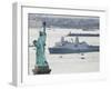 New Navy Assault Ship USS New York, Built with World Trade Center Steel, Passes Statue of Liberty-null-Framed Photographic Print