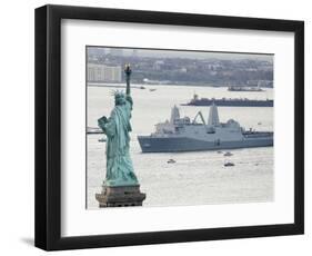 New Navy Assault Ship USS New York, Built with World Trade Center Steel, Passes Statue of Liberty-null-Framed Photographic Print