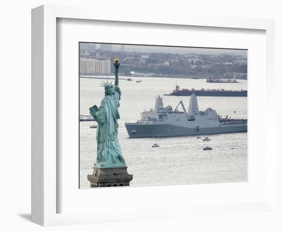 New Navy Assault Ship USS New York, Built with World Trade Center Steel, Passes Statue of Liberty-null-Framed Photographic Print