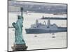 New Navy Assault Ship USS New York, Built with World Trade Center Steel, Passes Statue of Liberty-null-Mounted Photographic Print