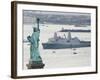 New Navy Assault Ship USS New York, Built with World Trade Center Steel, Passes Statue of Liberty-null-Framed Photographic Print