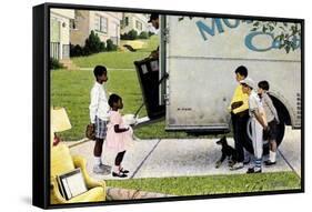 New Neighbors (or New Kids in the Neighborhood; Moving In)-Norman Rockwell-Framed Stretched Canvas
