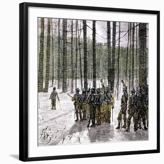 New Netherland Governor Kieft's Dutch Forces Marching against Native Americans, c.1644-null-Framed Giclee Print